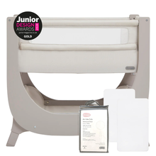 Load image into Gallery viewer, Shnuggle Air Lite Bedside Bassinet | Infant Crib | Height Adjustable Baby Bed with Mattress + 1 Waterproof + 2 White Sheets