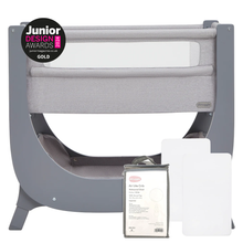 Load image into Gallery viewer, Shnuggle Air Lite Bedside Bassinet | Infant Crib | Height Adjustable Baby Bed with Mattress + 1 Waterproof + 2 White Sheets