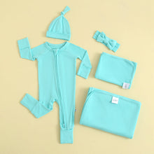 Load image into Gallery viewer, Tranquil Turquoise Zippered Baby Romper