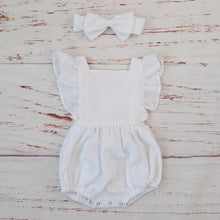 Load image into Gallery viewer, Cotton Baby Girl Double Ruffle Romper Jumpsuit with Headband Playsuit For Newborn With Bow