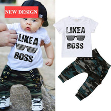 Load image into Gallery viewer, Baby Hip Hop Short Sleeve Summer Toddler Infant Like A Boss Letter Tops T-shirt and Pants Outfits 2Pcs Ste For Boys