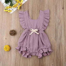 Load image into Gallery viewer, Baby Girl Ruffled Solid Color Sleeveless Backless Romper Jumpsuit Comfy Outfit Excellent Gift For Your Baby Girl