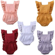 Load image into Gallery viewer, Baby Girl Ruffled Solid Color Sleeveless Backless Romper Jumpsuit Comfy Outfit Excellent Gift For Your Baby Girl