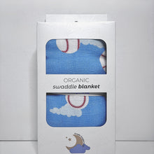 Load image into Gallery viewer, Organic Bamboo Cotton Muslin Swaddle Blanket in Baseballs in the Sky