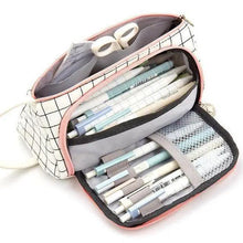 Load image into Gallery viewer, Big Storage Large Capacity Pencil Case Kids Pencil Bag For Students Vintage Grid Print Fabric Stationary Bag School Supply