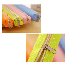 Load image into Gallery viewer, Classic Simple Candy Color Slim Canvas Pencil Pouch Pencil Bag For School Office Dot Printed Students Pencil Case