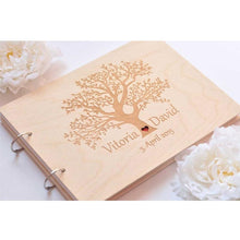 Load image into Gallery viewer, Custom Engraved Classic Oak Tree Wood Wedding Guest Book Rustic Wedding Decor Paper Photo Album Scrapbook Paper Baby Family Scrapbook Albums Family Anniversary Gift For Couple