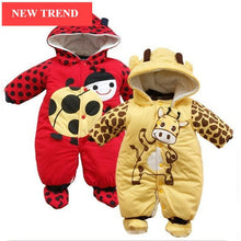Load image into Gallery viewer, Warm Autumn Winter Baby Girls Boys Rompers Cartoon Cute Thick Warm Hooded Jumpsuits For Babies In Modern Design