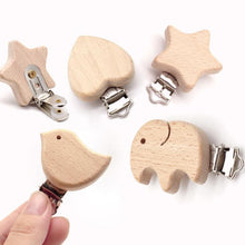 Load image into Gallery viewer, Modern Wood Naural Nipple Chain Accessories BPA Free Cute Modelling Beech Pacifier Clip Small Elephant Heart-shaped Holder for Pacifier