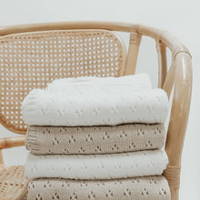 Load image into Gallery viewer, Vanilla White Pointelle Knit Blanket