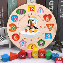 Load image into Gallery viewer, Montessori Cartoon Animal Educational Wooden Beaded Geometry Digital Clock Puzzles Matching Clock Toy For Children