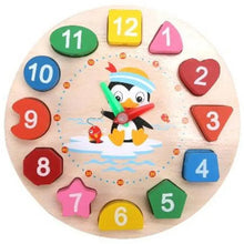 Load image into Gallery viewer, Montessori Cartoon Animal Educational Wooden Beaded Geometry Digital Clock Puzzles Matching Clock Toy For Children