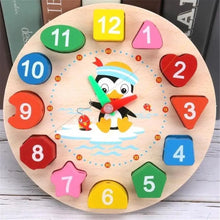 Load image into Gallery viewer, Montessori Cartoon Animal Educational Wooden Beaded Geometry Digital Clock Puzzles Matching Clock Toy For Children
