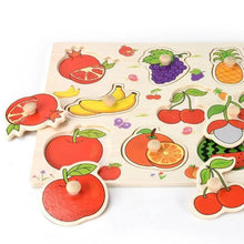 Load image into Gallery viewer, Montessori Wooden Puzzles Hand Grab Boards Toys Tangram Baby Educational Toys Cartoon Vehicle Animals Fruits 3D Puzzles