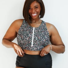 Load image into Gallery viewer, Crop Zip Up Breastfeeding Swimsuit Top