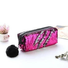 Load image into Gallery viewer, Shiny Reversible Girls Pencil Case Glitter Design Double Color Zipper Make Up Bag Stationery Case For Students