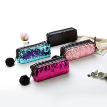 Load image into Gallery viewer, Shiny Reversible Girls Pencil Case Glitter Design Double Color Zipper Make Up Bag Stationery Case For Students