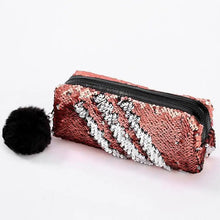 Load image into Gallery viewer, Shiny Reversible Girls Pencil Case Glitter Design Double Color Zipper Make Up Bag Stationery Case For Students