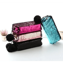 Load image into Gallery viewer, Shiny Reversible Girls Pencil Case Glitter Design Double Color Zipper Make Up Bag Stationery Case For Students