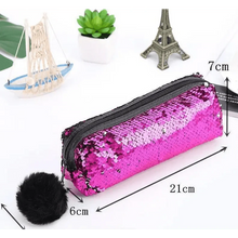 Load image into Gallery viewer, Shiny Reversible Girls Pencil Case Glitter Design Double Color Zipper Make Up Bag Stationery Case For Students