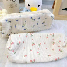 Load image into Gallery viewer, Simple Small Flowers White Fresh Style Pencil Bag Students Pencil Cases Unique Makeup Lightweight Cosmetic Bag Pouch