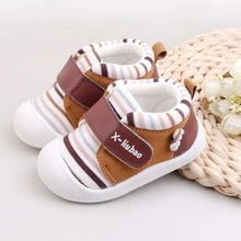 Load image into Gallery viewer, Striped baby toddler shoes non-slip soft bottom velcro