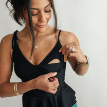 Load image into Gallery viewer, Tie Shoulder Breastfeeding Peplum Tankini Swimsuit Top