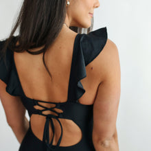 Load image into Gallery viewer, Lace Up Ruffle Neck One Piece Breastfeeding Swimsuit