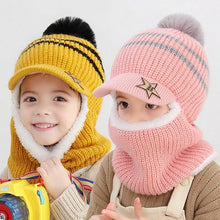 Load image into Gallery viewer, Thick Knitted Acrylic Winter Beanie Hats For Kids Child Outdoor Warm Balaclava Cap Girls Boys Bib Mask Face Cover Hairball Hat Beanie Cap Mask Scarf Hat Set Outdoor Sport Warm Beanies Hat For Men Knitted Hats Bandana Hiking Camping Kid Neck Warmer Cap