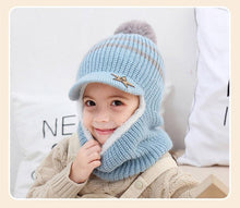 Load image into Gallery viewer, Thick Knitted Acrylic Winter Beanie Hats For Kids Child Outdoor Warm Balaclava Cap Girls Boys Bib Mask Face Cover Hairball Hat Beanie Cap Mask Scarf Hat Set Outdoor Sport Warm Beanies Hat For Men Knitted Hats Bandana Hiking Camping Kid Neck Warmer Cap