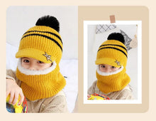 Load image into Gallery viewer, Thick Knitted Acrylic Winter Beanie Hats For Kids Child Outdoor Warm Balaclava Cap Girls Boys Bib Mask Face Cover Hairball Hat Beanie Cap Mask Scarf Hat Set Outdoor Sport Warm Beanies Hat For Men Knitted Hats Bandana Hiking Camping Kid Neck Warmer Cap