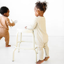 Load image into Gallery viewer, Tan Stripe Ribbed Zip Romper