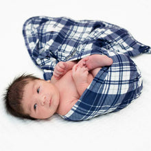 Load image into Gallery viewer, Stretchy Swaddle Knit Blanket - Blue Plaid