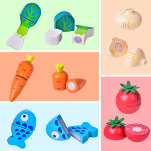 12 Pcs Wooden Pretend Cutting Play Food Set for Kids