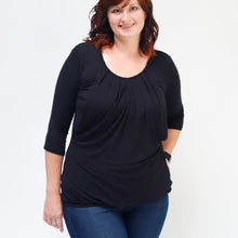 Load image into Gallery viewer, Black Pleated Nursing Top - 3/4 Sleeve