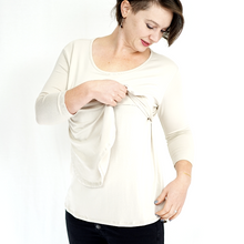 Load image into Gallery viewer, Ivory Scoop Neck Nursing Top - 3/4 Sleeve