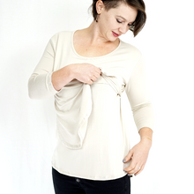 Load image into Gallery viewer, Ivory Scoop Neck Nursing Top - 3/4 Sleeve
