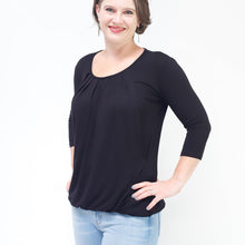 Load image into Gallery viewer, Black Pleated Nursing Top - 3/4 Sleeve