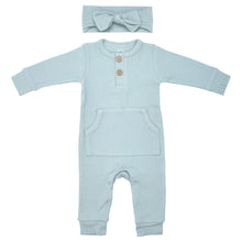 Load image into Gallery viewer, Baby Ribbed Playsuit with Pockets and Bow