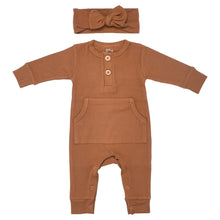 Load image into Gallery viewer, Baby Ribbed Playsuit with Pockets and Bow