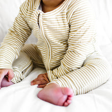 Load image into Gallery viewer, Tan Stripe Ribbed Zip Romper