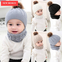 Load image into Gallery viewer, Trend New Toddler Hat Baby Girls and Boys Winter Warm Knitted Wool Hemming Hat Beanie Cap and Warm Scarf
