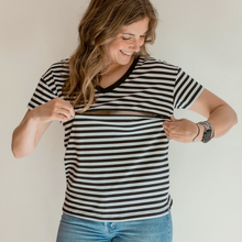 Load image into Gallery viewer, FINAL SALE V-Neck Full Zip Breastfeeding Tee - Gray
