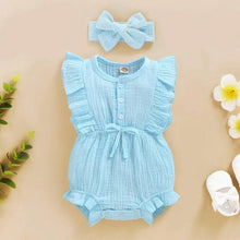Load image into Gallery viewer, 2Pc Summer Newborn Baby Girls Romper Headband Ruffles Sleeveless Clothes - Ruffle Romper Baby girl clothes
