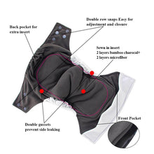 Load image into Gallery viewer, Newborn Cloth Diaper Sewed in Charcoal Bamboo Insert and Suede Pocket Diapers Waterproof Baby Nappies Design for Baby

