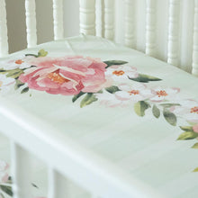 Load image into Gallery viewer, Jersey Knit Polyester Bedding Set in Pinstripes and Peonies
