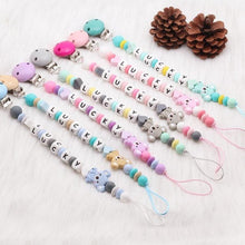 Load image into Gallery viewer, Modern Handmade Personalized Name Baby Pacifier Clips Silicone Pacifier Chain Wood Pacifier Holders For Pacifier For Baby Kids
