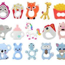 Load image into Gallery viewer, Baby Teethers Cartoon Animal Baby Teething Toy Penguin Silicone Teether Unicorn Pendant Raccoon Accessories
