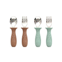 Load image into Gallery viewer, Stainless Steel Self Feeding Utensil Set of 4 (Butter Yellow &amp; Baby Blue)
