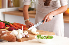 Load image into Gallery viewer, MASTERPAN Essential Chef’s Knife Bundle - 8" Chef’s Knife, 8" Slicer Knife &amp; 7" Santoku Knife - Stainless Steel Blades with Protective Covers
